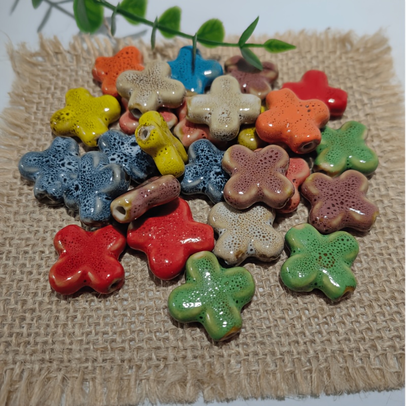 12pcs Colorful Large Hole Ceramic Cross Beads for DIY Jewelry